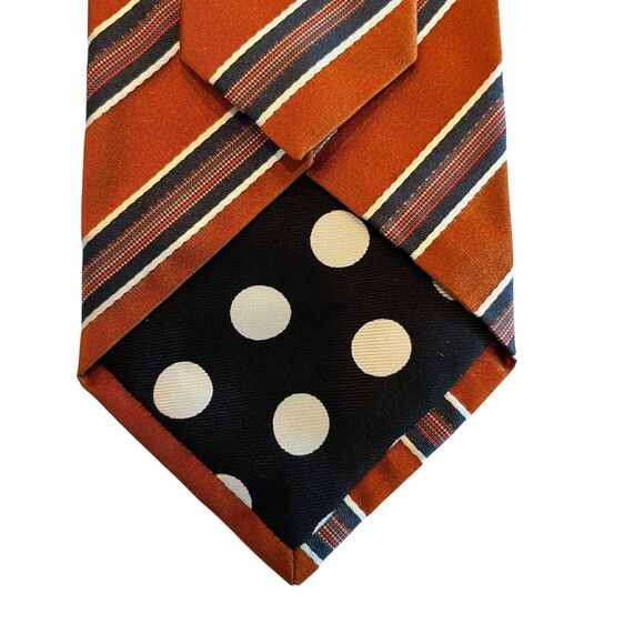 Paul Smith tie Stripe necktie Burnt Gold and Blue 100% Silk made in Italy - Picture 2 of 5